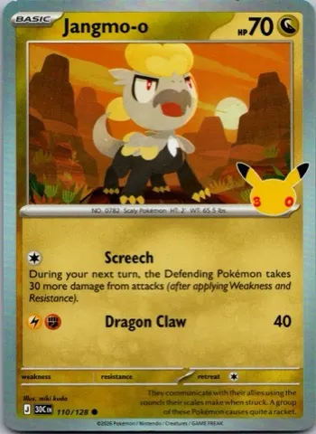 Jangmo-o Pokémon card, 30th Celebration number 110/128