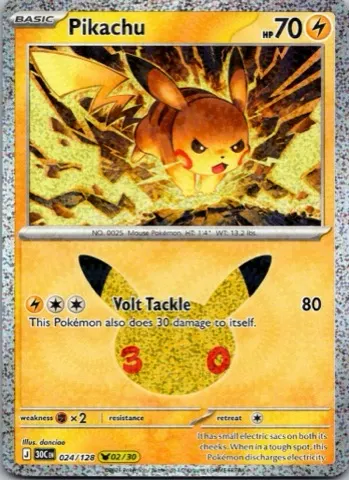 Pikachu Pokémon card, 30th Celebration number 024/128