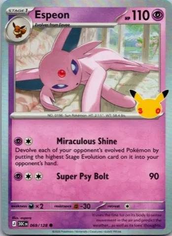 Espeon Pokémon card, 30th Celebration number 069/128