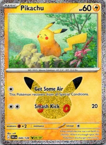 Pikachu Pokémon card, 30th Celebration number 046/128