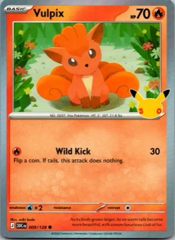 Vulpix Pokémon card, 30th Celebration number 009/128