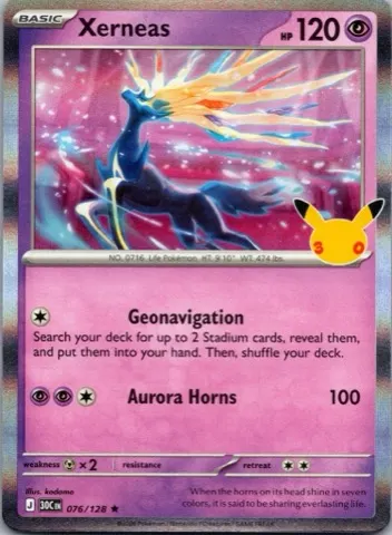 Xerneas Pokémon card, 30th Celebration number 076/128
