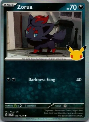 Zorua Pokémon card, 30th Celebration number 095/128