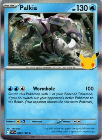 Palkia Pokémon card, 30th Celebration number 020/128