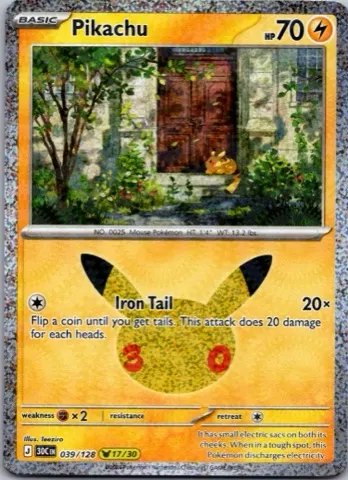 Pikachu Pokémon card, 30th Celebration number 039/128