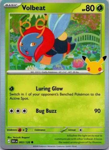 Volbeat Pokémon card, 30th Celebration number 003/128