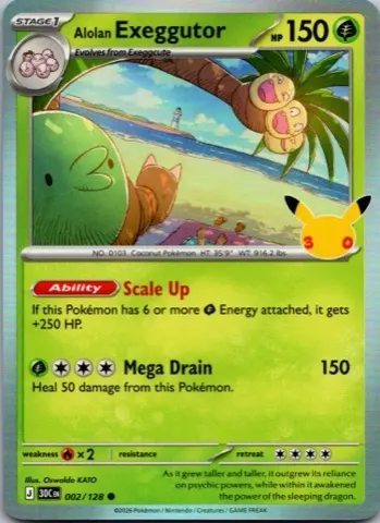 Alolan Exeggutor Pokémon card, 30th Celebration number 002/128