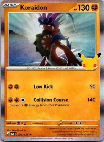 Koraidon Pokémon card, 30th Celebration number 086/128