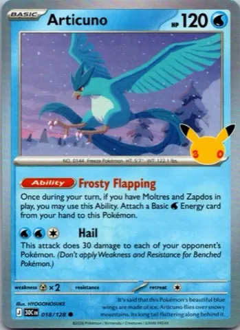 Articuno Pokémon card, 30th Celebration number 018/128
