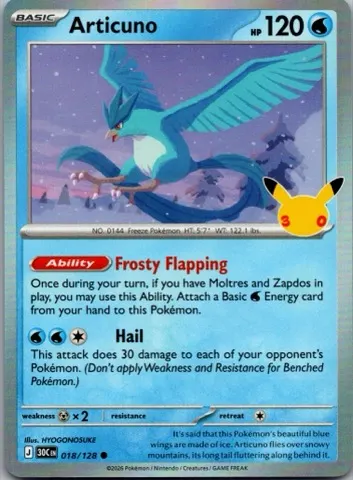 Articuno Pokémon card, 30th Celebration number 018/128