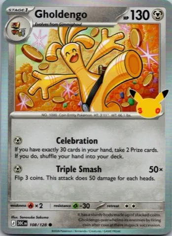 Gholdengo Pokémon card, 30th Celebration number 108/128