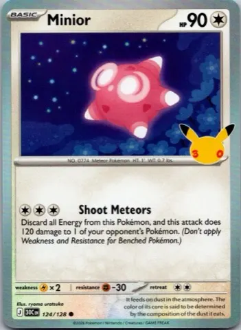 Minior Pokémon card, 30th Celebration number 124/128