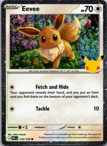 Eevee Pokémon card, 30th Celebration number 116/128