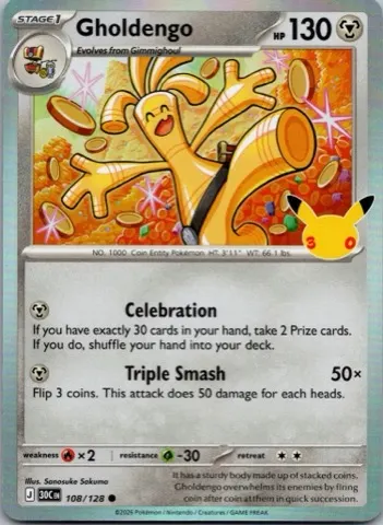 Gholdengo Pokémon card, 30th Celebration number 108/128