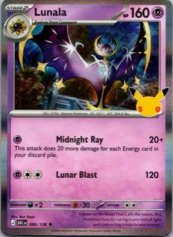 Lunala Pokémon card, 30th Celebration number 080/128