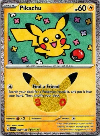 Pikachu Pokémon card, 30th Celebration number 029/128