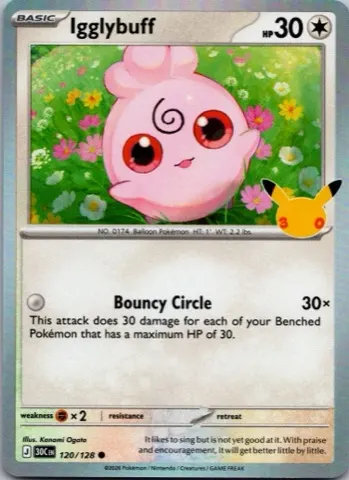 Igglybuff Pokémon card, 30th Celebration number 120/128