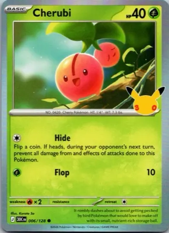 Cherubi Pokémon card, 30th Celebration number 006/128