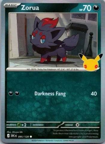 Zorua Pokémon card, 30th Celebration number 095/128