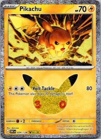 Pikachu Pokémon card, 30th Celebration number 024/128