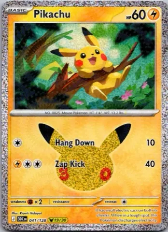 Pikachu Pokémon card, 30th Celebration number 041/128