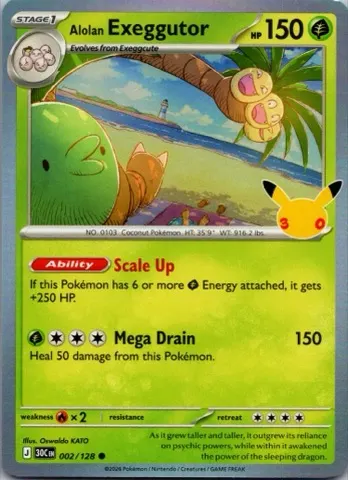 Alolan Exeggutor Pokémon card, 30th Celebration number 002/128
