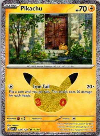 Pikachu Pokémon card, 30th Celebration number 039/128