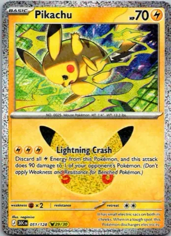 Pikachu Pokémon card, 30th Celebration number 051/128