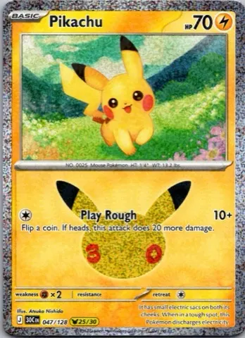 Pikachu Pokémon card, 30th Celebration number 047/128